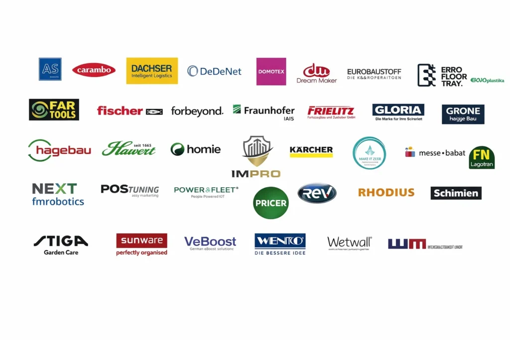 Logowand mit IMPRO Sicherheit & Service GmbH neben Marken wie Kärcher, Fischer und Hagebau